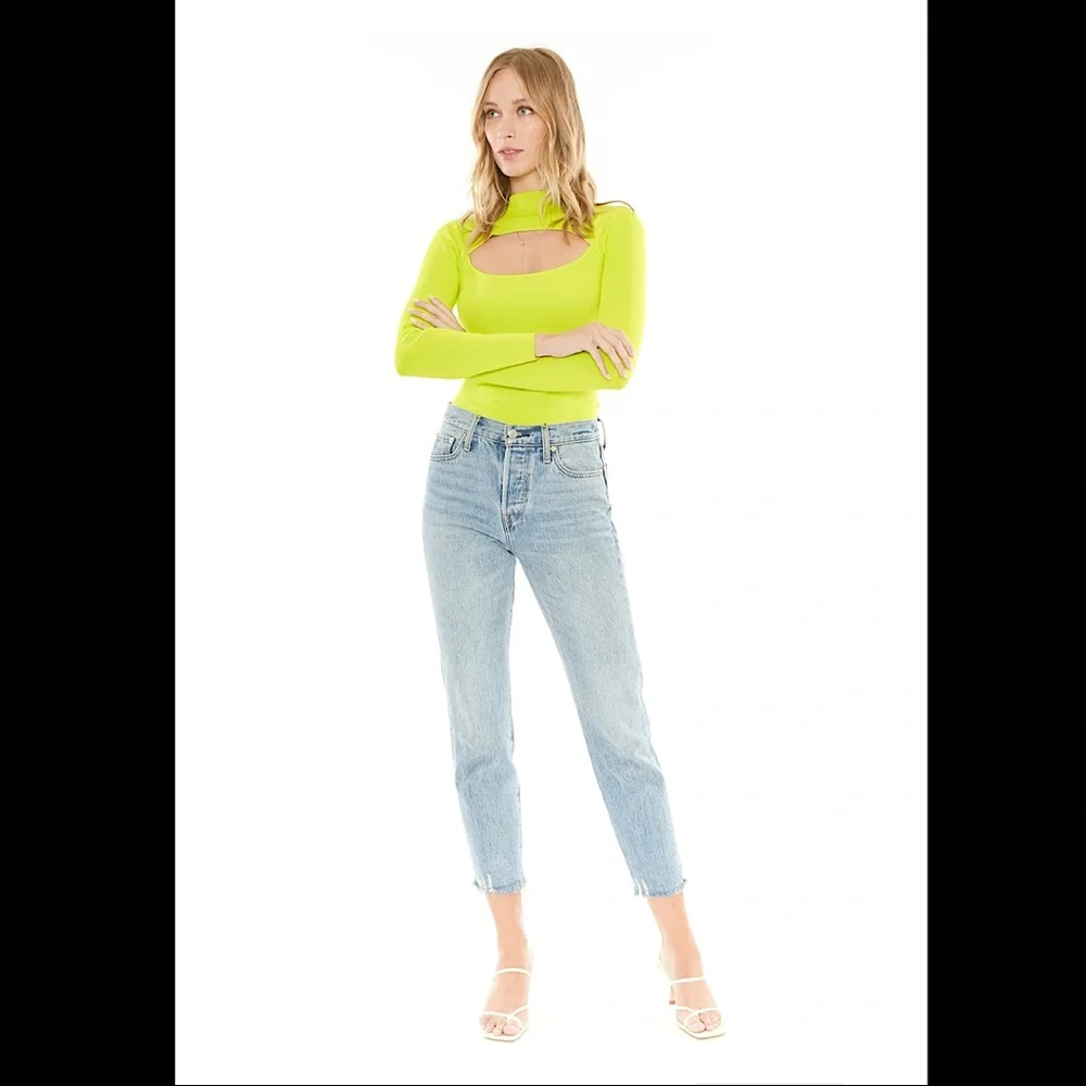 4SI3NNA Neon Green Long Sleeve Bodysuit Cut Out - Picture 2 of 6